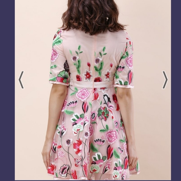 Chicwish embroidered pink mesh floral short dress Medium (fits size small) prom - Picture 10 of 16